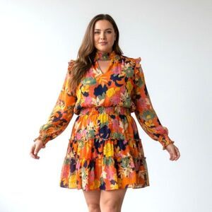 FATE Floral Print Front Keyhole Tiered Mini Dress, NWT! Size 2X